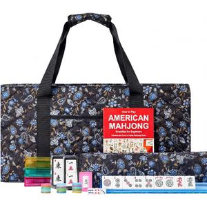 Jongyance American Mahjong Game Set, Mahjong Tile Set, Blcak Bag,166 White Tiles, 4 All-in-One Color Rack/Pushers, 100 Chips, 1 Wind Indicator