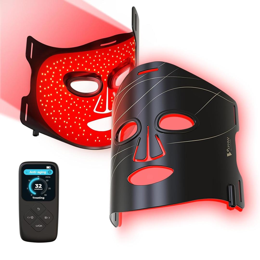 Red Light Therapy Mask: 292 LEDs High Energy Professional Infrared Red Light Therapy Device for Face Led Lighting Facial Mask Replace Photon Rejuvenation - Black