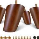 FoDau770 Brown Rubber Wood Furniture Legs 3 Inches, Slant Tapered Wood Feet Mid Century Sofa Legs Set of 4, 5/16" UNC Furniture Feet Replacement Parts for Cabinet Couch Dresser Chair Ottoman Table