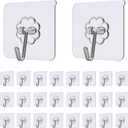 Self Adhesive Hooks 24 Pcs Transparent Waterproof Sticky Hooks Hanging Heavy Duty on Smooth Surfaces Like Wall, Tiles, Glass, Metal for Home, Bathroom, Kitchen, Office and Outdoor (24, Clear)