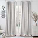 Back Tab Blackout Curtains for Bedroom Living Room, Rod Pocket Pinch Pleated Thermal Insulated Room Darkening Curtains 90 Inches Long 2 Panels, White, 52"W x 90"L