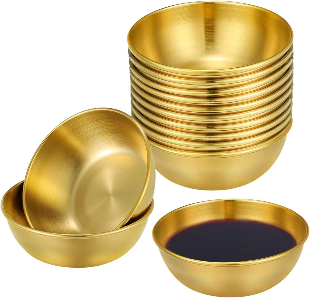 12 Pack 3.2 Inch Gold Stainless Steel Dipping Bowls  Small Bowls for Dips, Soy Sauce, Condiments, Appetizers, Facial Bowl for Esthetician Use