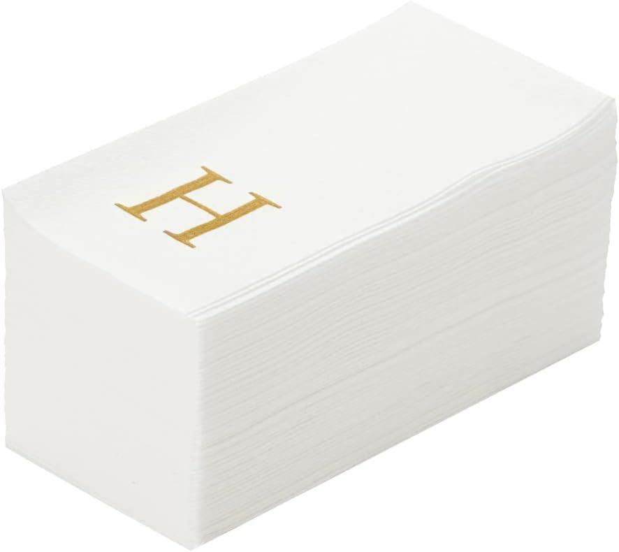 Luxenap 15.8 X 7.9 Inch Linen-Feel Guest Towels, 50 Lettered Hand Towels - Gold Letter 'H', Sans Serif Font, White Paper Dinner Napkins, airlaid, For Restrooms And Tables - Restaurantware