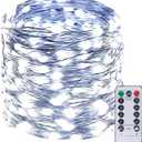 100 LED Christmas String Lights - Outdoor/Indoor Decorations, Super Bright with Remote, Waterproof Plug in 8 Modes Twinkle Lights for Room, Wedding, Xmas (Cool White)
