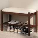 Solid Wood Shoe Bench with Cushion, 2-Tier Shoe Rack for Front Door Entrance, Enterway Benches with Shoe Storage (Walnut, 31.5in)