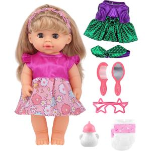 GAGAKU Baby Doll with Hair, 12" Baby Dolls for Girls 1 2 3 4 5 6 Years Old, Baby Doll for Toddlers Kids, 12 Inch Baby Dolls with Accessories, Clothes Diapers Bottle