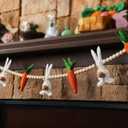 6.56Ft Happy Easter Banner Cute Garland Large Rabbits Bunny with Carrot Wooden Beads Rustic Felt Easter Banner Decoration for Mantle Fireplace Tree Window Spring Decor Tiered Tray