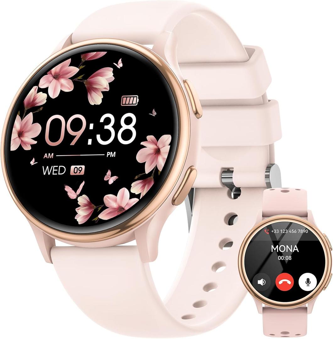 Smart Watches for Women [Gifts for Women/Calls/Answer], 1.27" Smart Watches for Android Phones＆ iPhone Compatible, 24/7 Fitness Watches for Women with Heart Rate/Sleep Monitor/Steps Monitor/Pedometer Pink