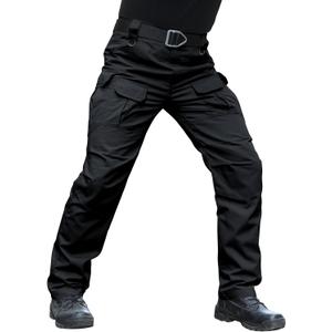 Men's Stretch Tactical Pants Water Resistant Ripstop Cargo Pants Outdoor Lightweight EDC Work Hiking Pants (30W x 32L, Black)