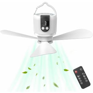 18" Outdoor Ceiling Fan with Light, 15600mAh Battery Powered Hanging Fan,3-Speed Fan & Light,Portable Rechargeable Camping Fan with Remote Control,Small USB Ceiling Fan for Tent,RV,Beach,Awning,Gazebo