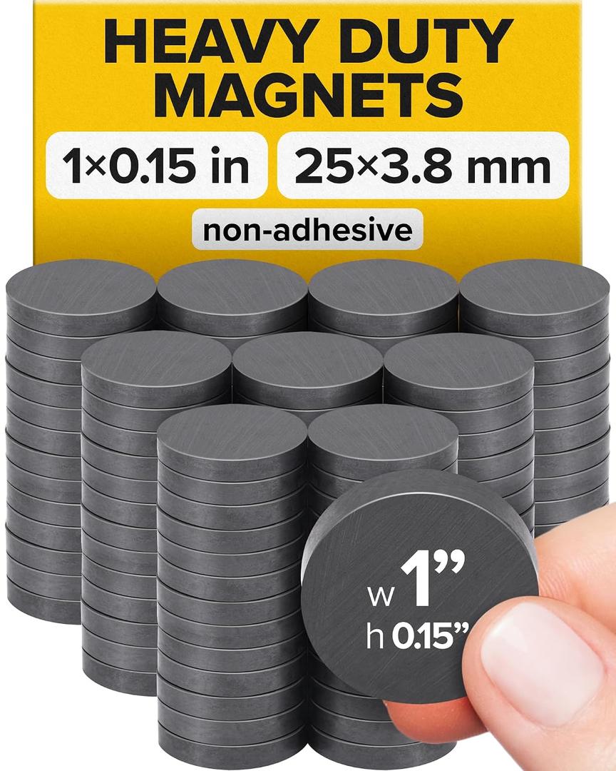 Ultra-Strong Ceramic Round Magnets (1x0.15/25x4mm, 100 pcs) - Heavy Duty Magnets, Non-Corrosive, High Thermal Resistance, Versatile for Home, Office, Workshop, Whiteboard, Fridge and Hobby Use