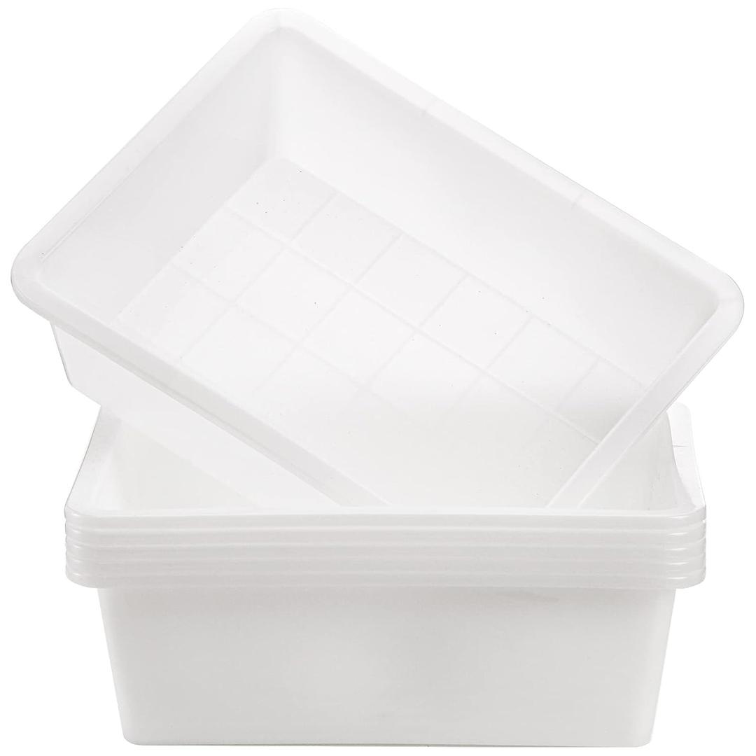 Dicunoy 6 Pack Commercial Bus Tubs, 9L Plastic Dish Pan Basin, White Rectangle Wash Basins Bus Box for Washing Dishes in Sink, Organizer Boxes for Art Supplies, Toys, Foods, 14" L x 11" W x 4.4" H