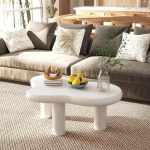 HollyHOME Cloud Coffee Table, Unique Design Accent Table for Living Room and Bedroom, Stylish and Functional Furniture Piece-Durable and Easy to Clean, Free Shape with 3 Legs, 33.9in, Cream White