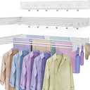 Drying Rack Clothing,Clothes Drying Rack Wall Mounted,Laundry Drying Rack Wall Mount,Foldable,Collapsible,60 lb Capacity 5 Aluminium Poles with 6 Hooks,Space Saving Clothes Drying Rack,White 40"