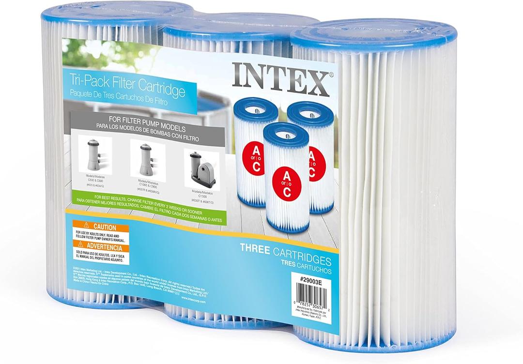 INTEX 29003E Type A Pool Filter Cartridge: For INTEX Filter Pumps Easy-To-Clean Dacron Paper Efficient Filtration Three Pack