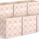 Geelin 6 Pcs Beige Bow Cube Storage Bins 13 Inch Storage Basket with Handle, Girls Organizer Basket, Collapsible Fabric Box for Classroom Bedrooms Office Home Decoration Gift (33*33*33cm, Pink)