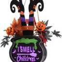 Lighted Halloween I Smell Children Hanging Sign Decoration, Door Hangers Wreath Decoration with Led Lights, 2AA Battery Operated Halloween Decor for Indoor Home Outdoor Front Door