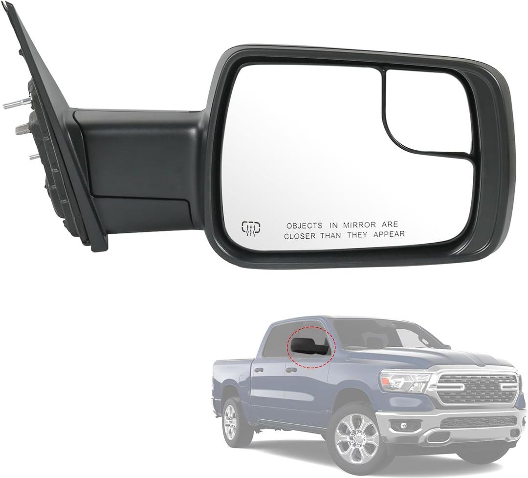 Door Mirror Right Passenger Side Replacement For Ram 1500 2019-2024, Replace 68276498AH CH1321471, Black Heated 5Pins