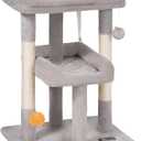 FourFurPets Small Cat Tree, Multi-Level Cat Tree for Indoor Cats, Cat Tower with Scratching Post, Cat Condo for Kittens,Toy Balls, 2 Soft Platform, Light Gray