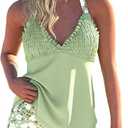 ROSEWE Womens Tankini Bathing Suits, Two-Piece Smocked Swim Dress, Print Swimsuits with Board Shorts (X-Large, Light Green)