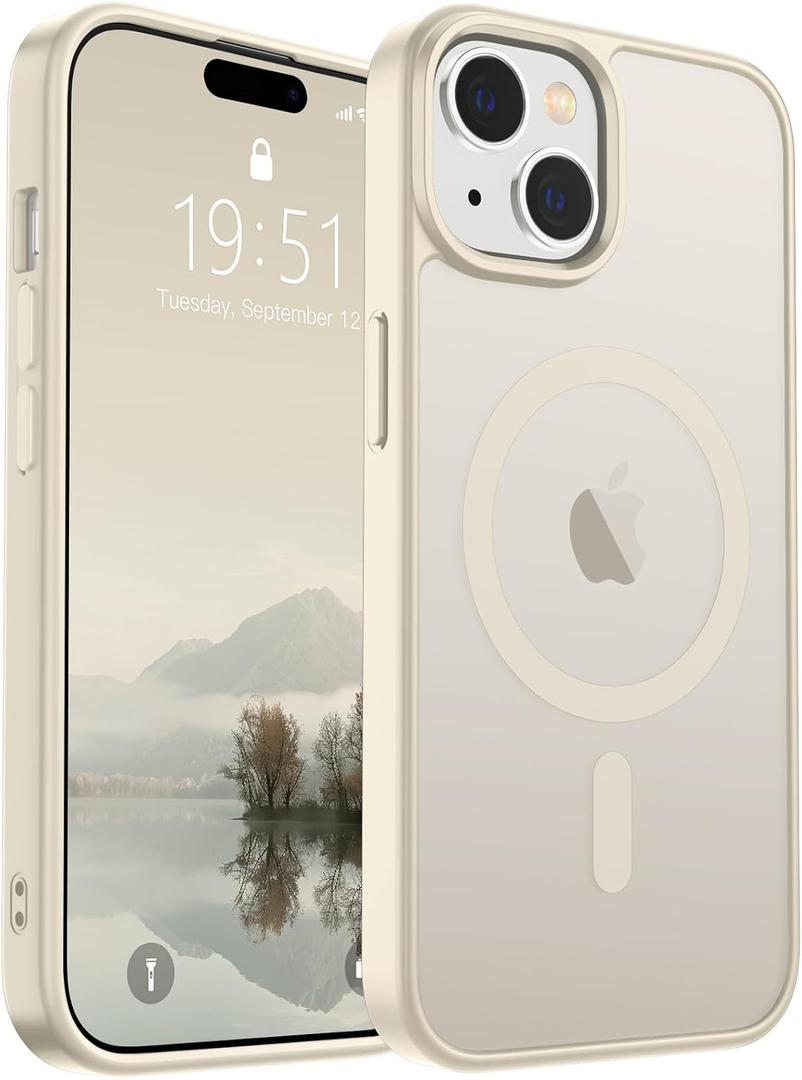 SUPFINE Magnetic for iPhone 15 Case (Compatible with MagSafe) (Military Grade Drop Protection) Slim Translucent Matte Shockproof with Anti-Fingerprint Phone Case, Antique White