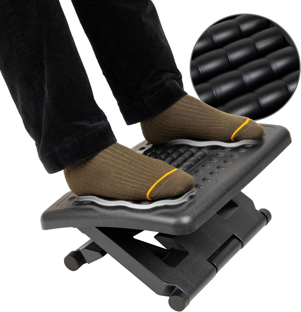 Mind Reader Adjustable Height Ergonomic Foot Rest with Massage Rollers, Black