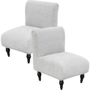 Armless Accent Chair Cover Stretch Leaf Jacquard Chair Covers for Living Room Armless Slipper Chair Slipcover Chair Furniture Protector Covers (Light Grey, 2PCS)