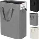 ZERO JET LAG Slim Laundry Hamper With Handles Collapsible Laundry Basket Thin Dirty Clothes Basket Narrow Laundry Bag Foldable Dirty Cloth Hamper 45L (24 inches,Grey)