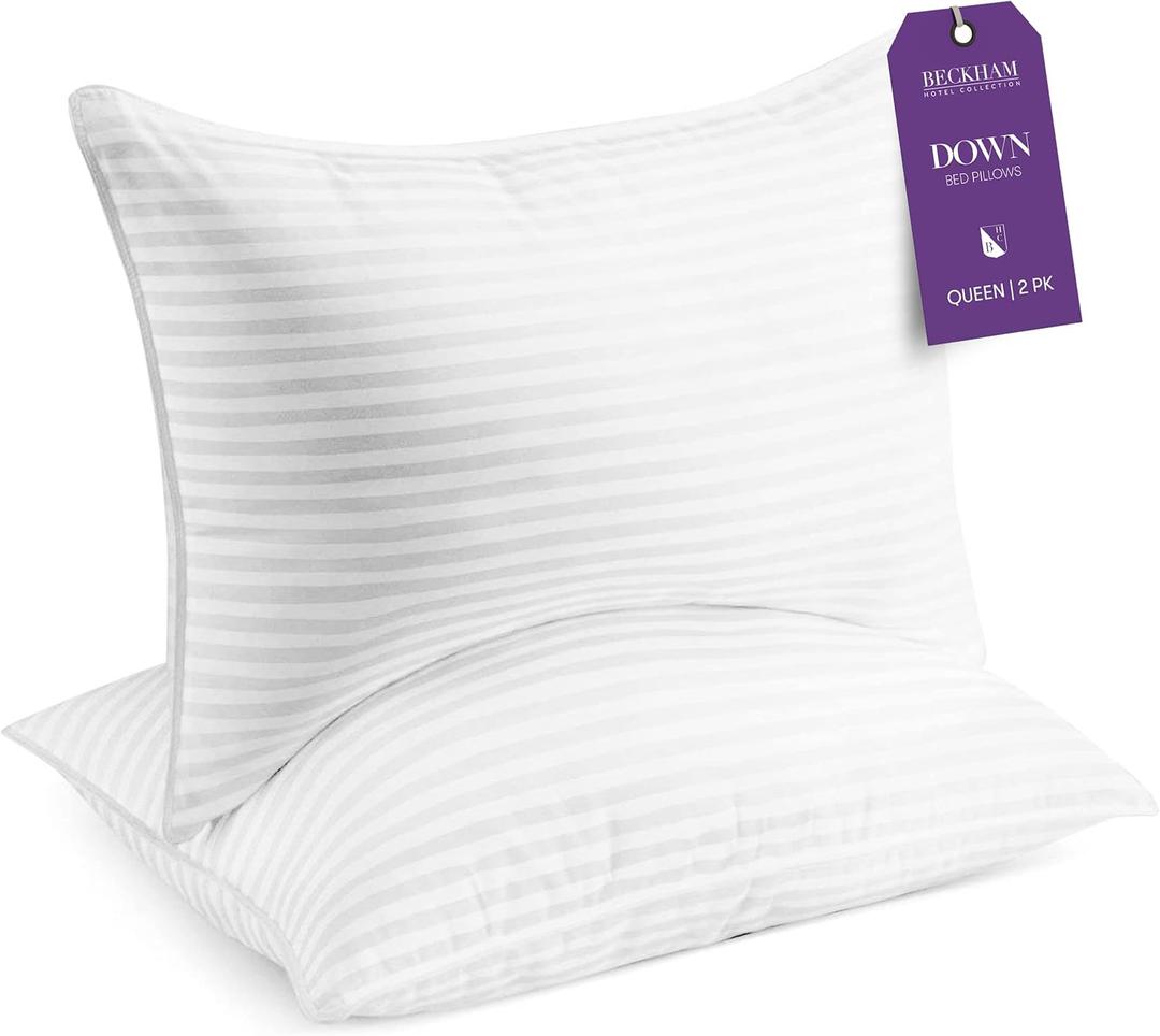 Beckham Hotel Collection Bed Pillows Queen/Standard Size Set of 2 - Down Pillow for Sleeping - Back, Stomach or Side Sleepers (White)
