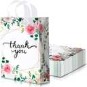 Frienda 11.8 x 15 Inch Floral Thank You Bags Bulk 100pcs Large Merchandise Retail Plastic Shopping Bags with Handle for Shopping Present Wrapping, 2.76 Mil Thick