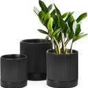LaDoVita 3 Pack Ceramic Plant Pots 6/5/4 inch, Flowerpot for Indoor Plants with Drainage Holes and Tray, Outdoor Garden Planters, Modern Decorative for Home, Black Vertical Stripes