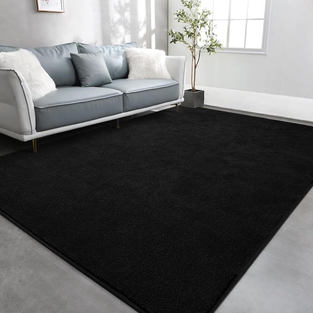 TWINNIS Large Area Rugs for Living Room Bedroom, 7x10 Feet, Super Soft Indoor Thickened Memory-Foam Carpets Easy-Cleaning, Modern Aesthetic Minimalist Comfy Rug for Kids Room Home Decor, Black