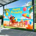 Happy Birthday Banner Beach with Dachshund Dog Decration for Tropical Birthday Party Summer Dog Themed Celebration Hawaiian Event Decor Supplies Photography Background 71x43 Inch