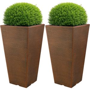 Large Outdoor Planters 2-Pack - 22.4-Inch Tall Planters for Outdoor Plants or Indoor Pots for Plants - Plastic Flower Pots for Patio, Entryway, or Front Porch Decor by Pure Garden (Bronze), 11.8 x 7.8 x 22.4