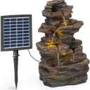 BLUMFELDT Messina Solar Powered Water Fountain for Garden, Indoor and Outdoor Fountains, Waterfall for Outside, Solar Panel: 9V/2.8W, 7 x 5.5 Inches (Gray)