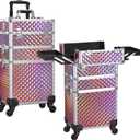 3 in 1 Rolling Makeup Train Case Cosmetology Case on Wheels Pink
Cosmetic Trolley Large Storage with Keys 360° Swivel Salon Barber Case Traveling Cart Trunk for Artist Hairstylists Nail Tech