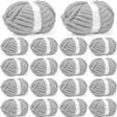 Inhand 18 Pack Chunky Chenille Yarn for Crocheting30.6 Yards, 7.7oz, Soft Fluffy Thick Yarn,Gifts for Women/Grandma/Men Birthday Christmas Unique,Hand Knitting for Blankets&DIY Crafts (Light Gray)