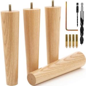Premium Ash Wood Furniture Legs (Full Install Kit) - Pick Your Size and Color (8 Inches)