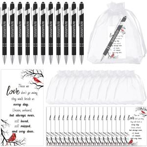 Yeaqee 150 Pcs Funeral Favor Thank You Set Funeral Favor for a Memorial Service 50 Ballpoint Pens 50 Poem Cards White Organza Bags Sympathy Condolence Bereavement Gift(White,Cardinal)