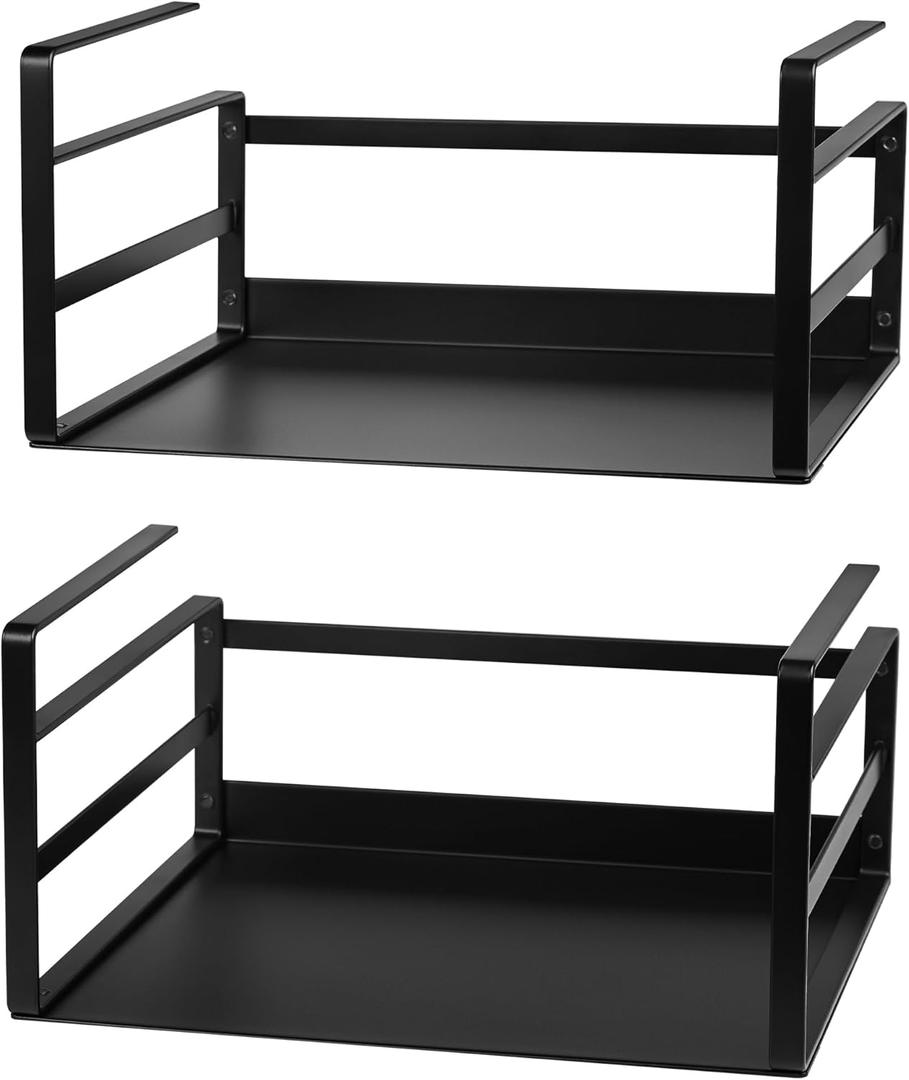 Nxconsu 2Pack Under Shelf Storage Basket Organizer Hanging Holder for Cabinet Pantry Kitchen Cupboard Desk Counter Bookshelf Organization Add-on Space Saver Heavy Duty Slide-in Black , Small 