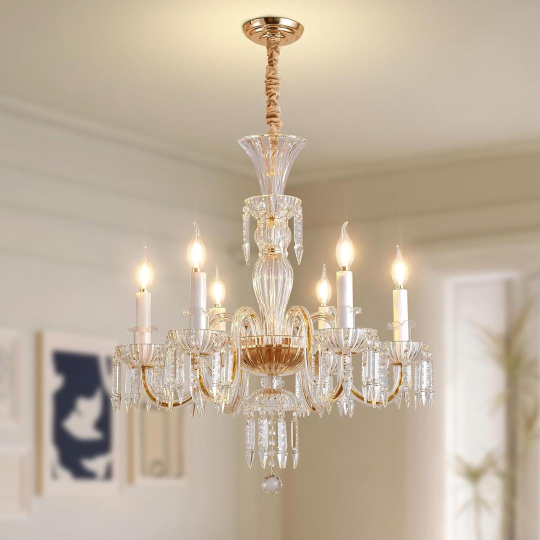 Crystal Chandeliers Light Dining RoomK9 Modern Candle Chandelier Lights for Bedroom - 6 E12 Bulbs Hanging Pendant Lighting Fixtures for Living Room Kitchen Farmhouse Hallway Ceiling Entryway