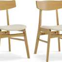 KISLOT Wooden Dining Chairs Set of 2, Upholstered Modern Dining Room Chairs, Mid Century Oak Kitchen Chairs with Curved Wood Backrest for Kitchen, Restaurant, Farmhouse (Cream Fabric & Original Color)