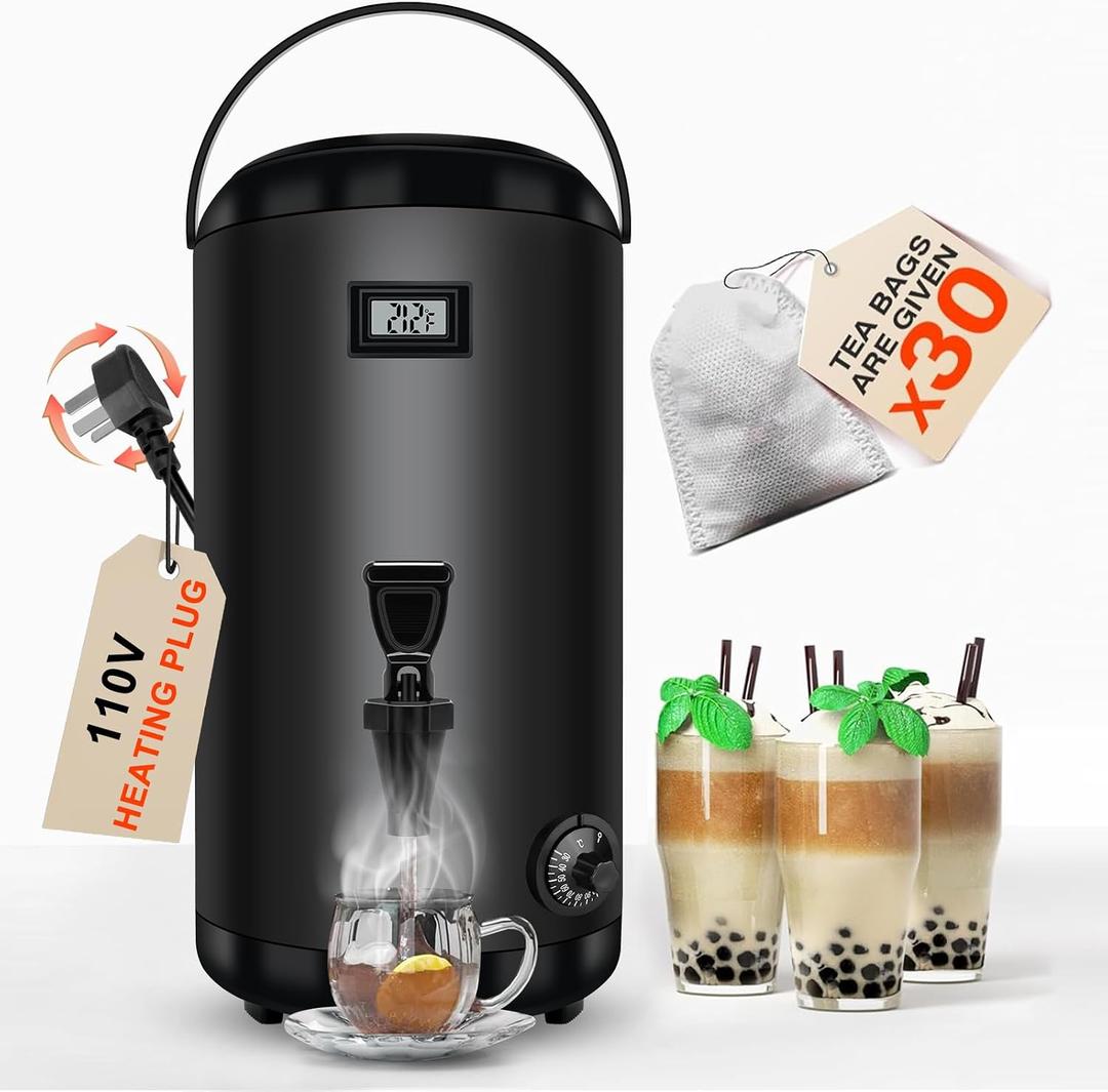 Electric Heating Insulated Beverage Dispenser-12 L/3.2 Gallon Hot Drink Beverage for Catering-Stainless Steel Hot Beverage Dispenser Coffee Urn with Spigot for tea,Juice (black)