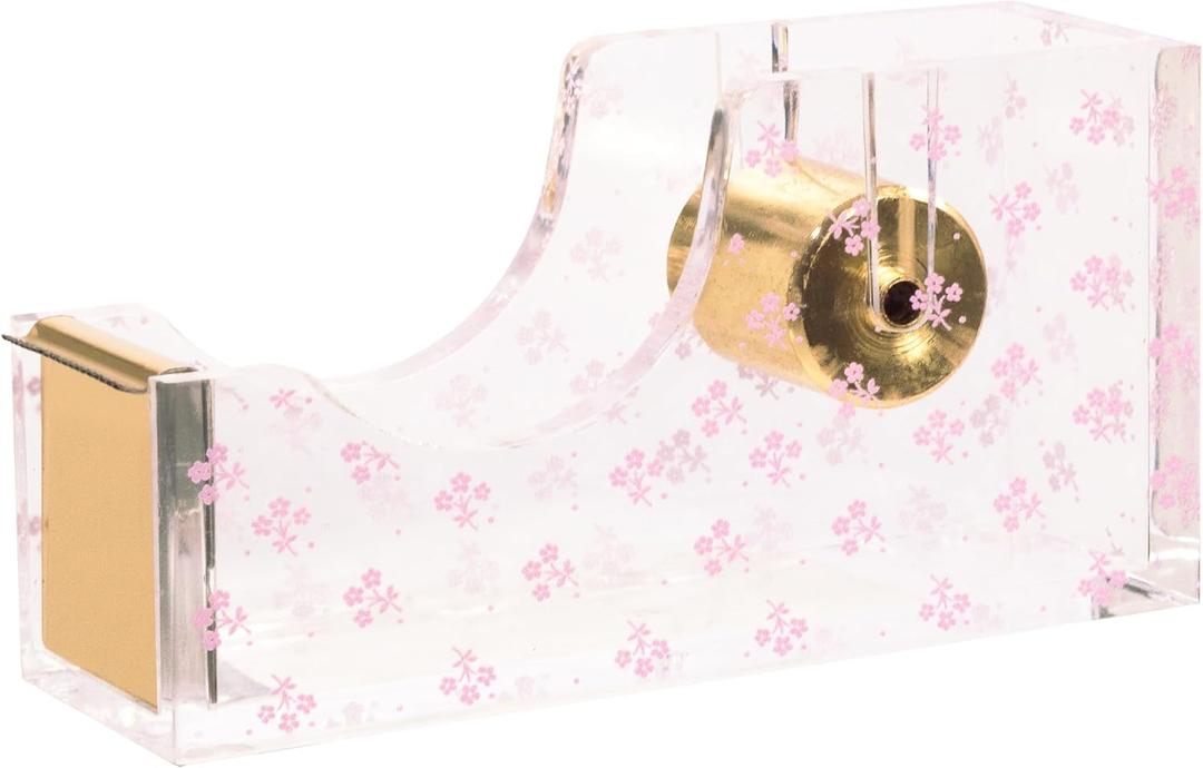 Laura Ashley English Garden Tape Dispenser 5 Floral Acrylic & Gold Desktop Tape Holder Stylish Aesthetic Office Supply for Home & Work Heavy-Duty Cutter with Gift-Ready Packaging