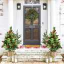 Set of 2 Pathway Christmas Tree Urn Filler, Lighted Artificial Mini Xmas Trees with Lights, Outdoor Christmas Decorations for Porch, Driveway, Yard (9 Pine Cones)