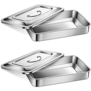 Fabbay Medical Surgical Trays 201 Stainless Steel Tray Dental Instruments Organizer Holder Sterilized Metal Box with Lid and Handle Grip for Medical Surgical Dental Instruments(9 Inch)