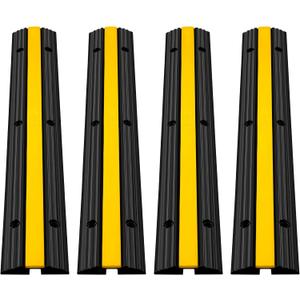 Happybuy 4 Pack of 1-Channel Rubber Cable Protector Ramps Heavy Duty 18000Lbs Load Capacity Cable Wire Cord Cover Ramp Speed Bump Driveway Hose Cable Ramp Protective Cover