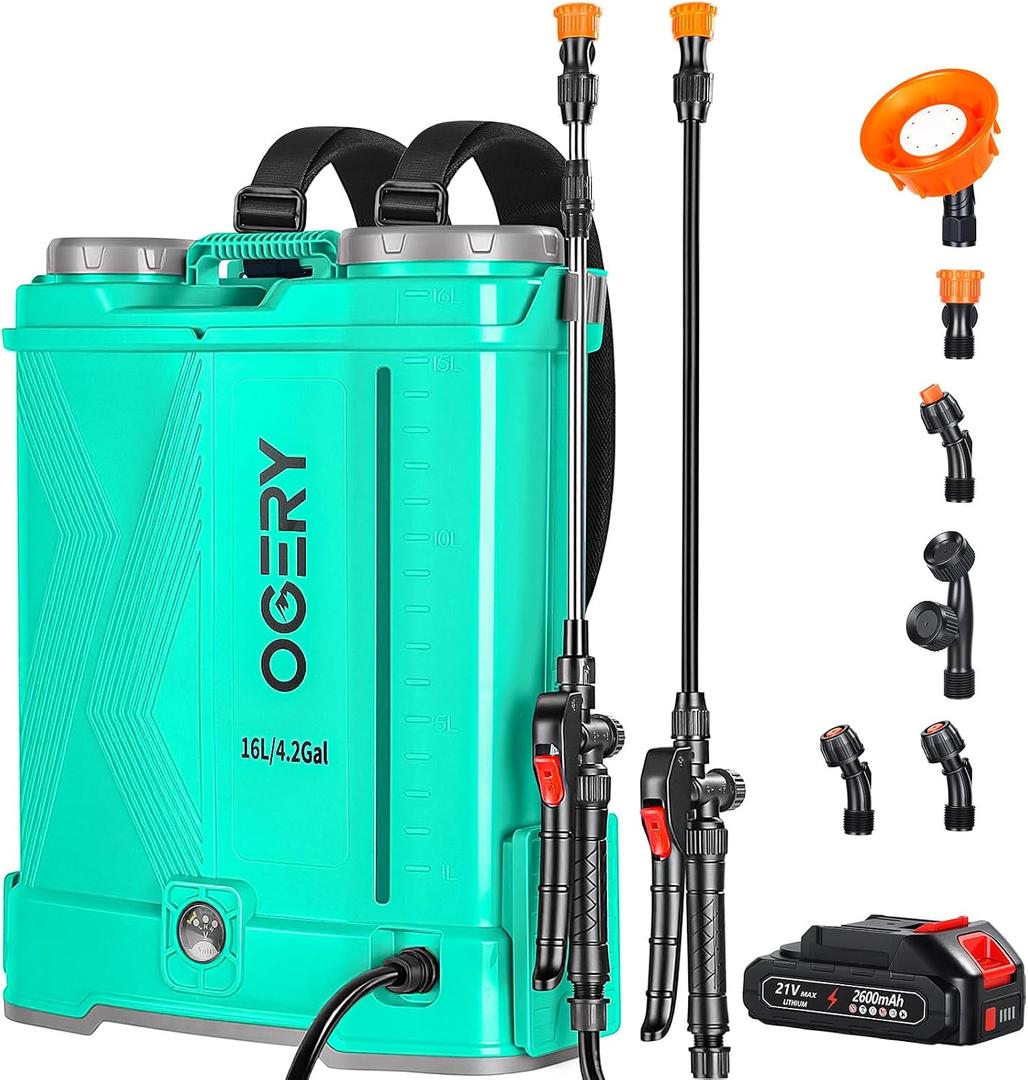 OGERY 4 Gallon Battery Powered Backpack Sprayer, 21V Electric Pump Sprayer