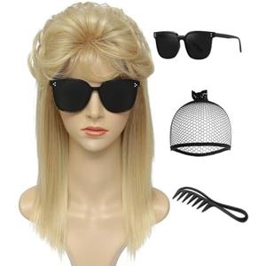 Adequate Women's Mullet Wig 80s 90s Costumes Fancy Party wig Joe Dirt Emo Halloween Cosplay Wigs (Light Blonde)
