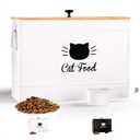 Cat Food Storage Container with Scoop - 15 lb (50 Cup) Capacity Metal Cat Food Container with Airtight Bamboo Lid & Metal Scoop - Airtight Pet Food Storage Containers - 15 lb Treats & Kibble Container (White)